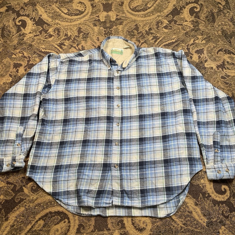 Vtg Outfitters Blue Long Sleeve flannel shirt button plaid Mens Size XL Boxy